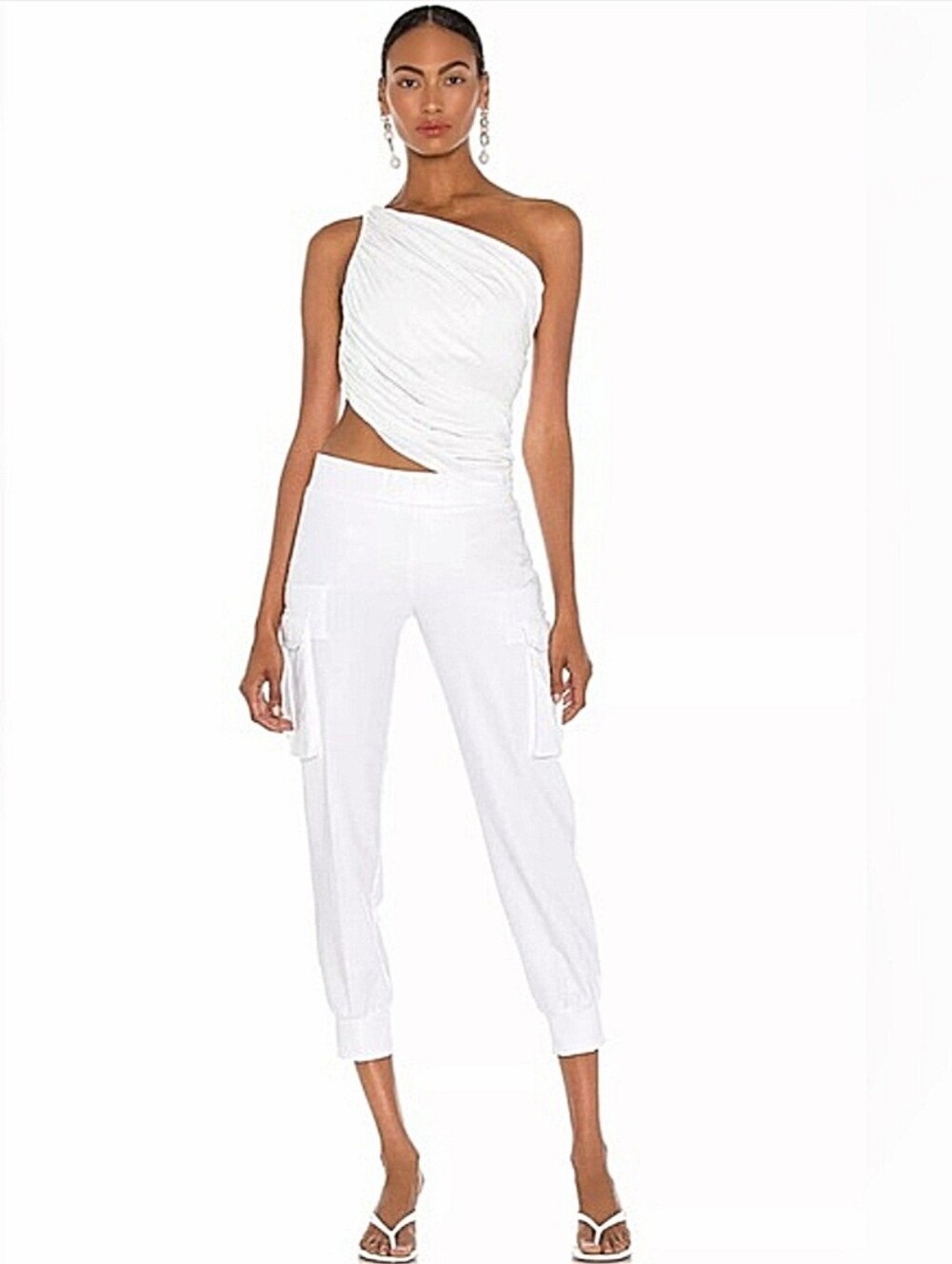 Norma Kamali Cargo Jog Pants SMALL White Cotton Jogger